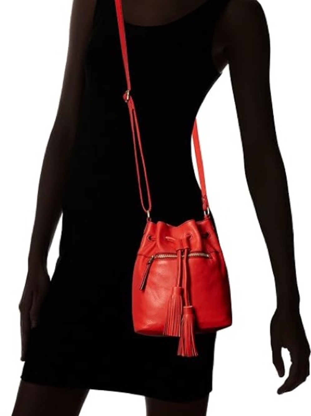 Fossil Womens Satchel Red Leather Bucket Bag Crossbody